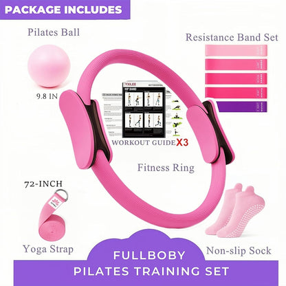 Pilates Ring Circle Set - Workout at Home Workout Equipment Women - Booty Bands Stretching Equipment Pilates Mini Exercise Ball for Legs Arms and Thighs
