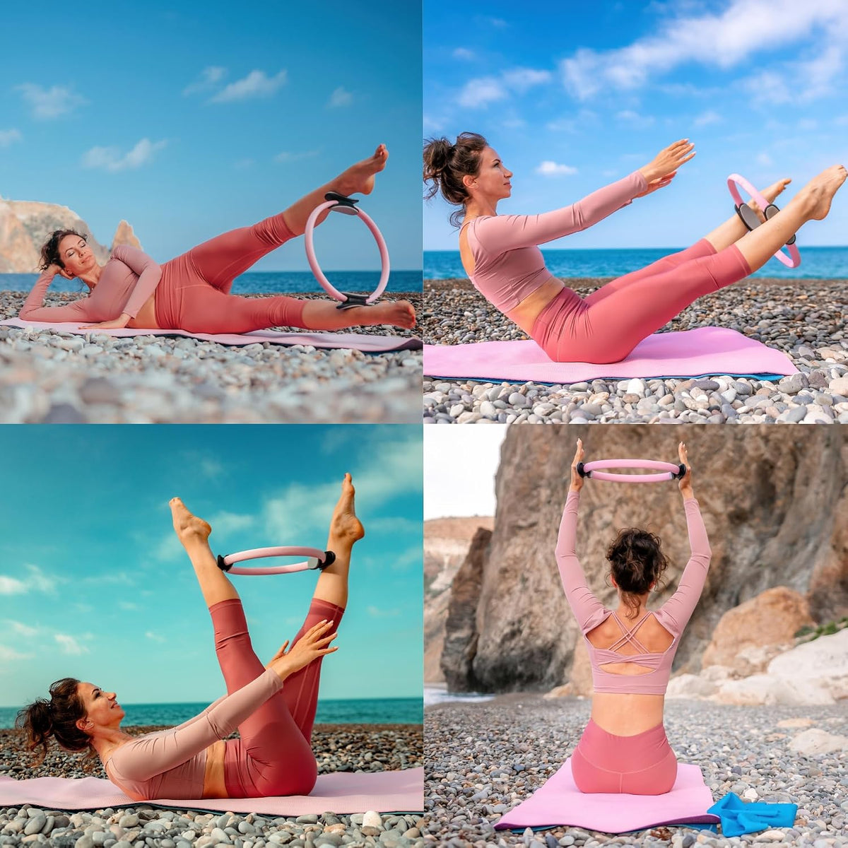 Pilates Ring Circle Set - Workout at Home Workout Equipment Women - Booty Bands Stretching Equipment Pilates Mini Exercise Ball for Legs Arms and Thighs