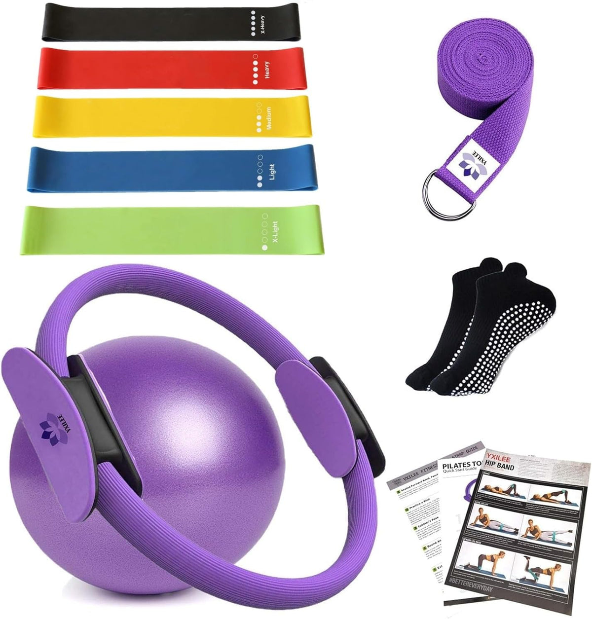 Pilates Ring Circle Set - Workout at Home Workout Equipment Women - Booty Bands Stretching Equipment Pilates Mini Exercise Ball for Legs Arms and Thighs
