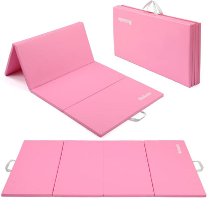 8 FT/6FT Folding Gymnastics Gym Exercise Aerobics Mat, PU Leather Tumbling Mats for Stretching Yoga Cheerleading Martial Arts, Play