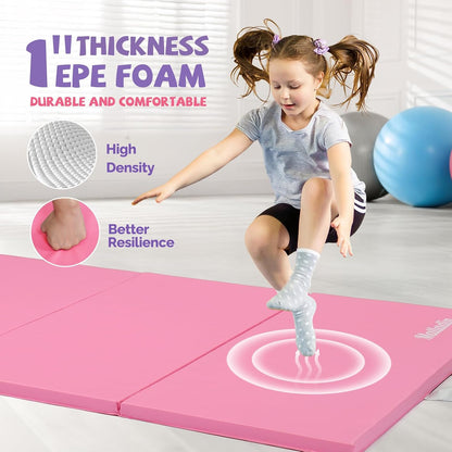 8 FT/6FT Folding Gymnastics Gym Exercise Aerobics Mat, PU Leather Tumbling Mats for Stretching Yoga Cheerleading Martial Arts, Play