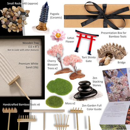 Zen Garden Kit for Desk, Mini Zen Garden 11x8in Decor