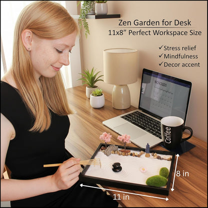 Zen Garden Kit for Desk, Mini Zen Garden 11x8in Decor