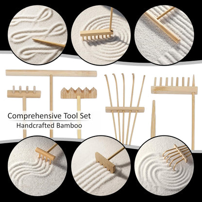 Zen Garden Kit for Desk, Mini Zen Garden 11x8in Decor