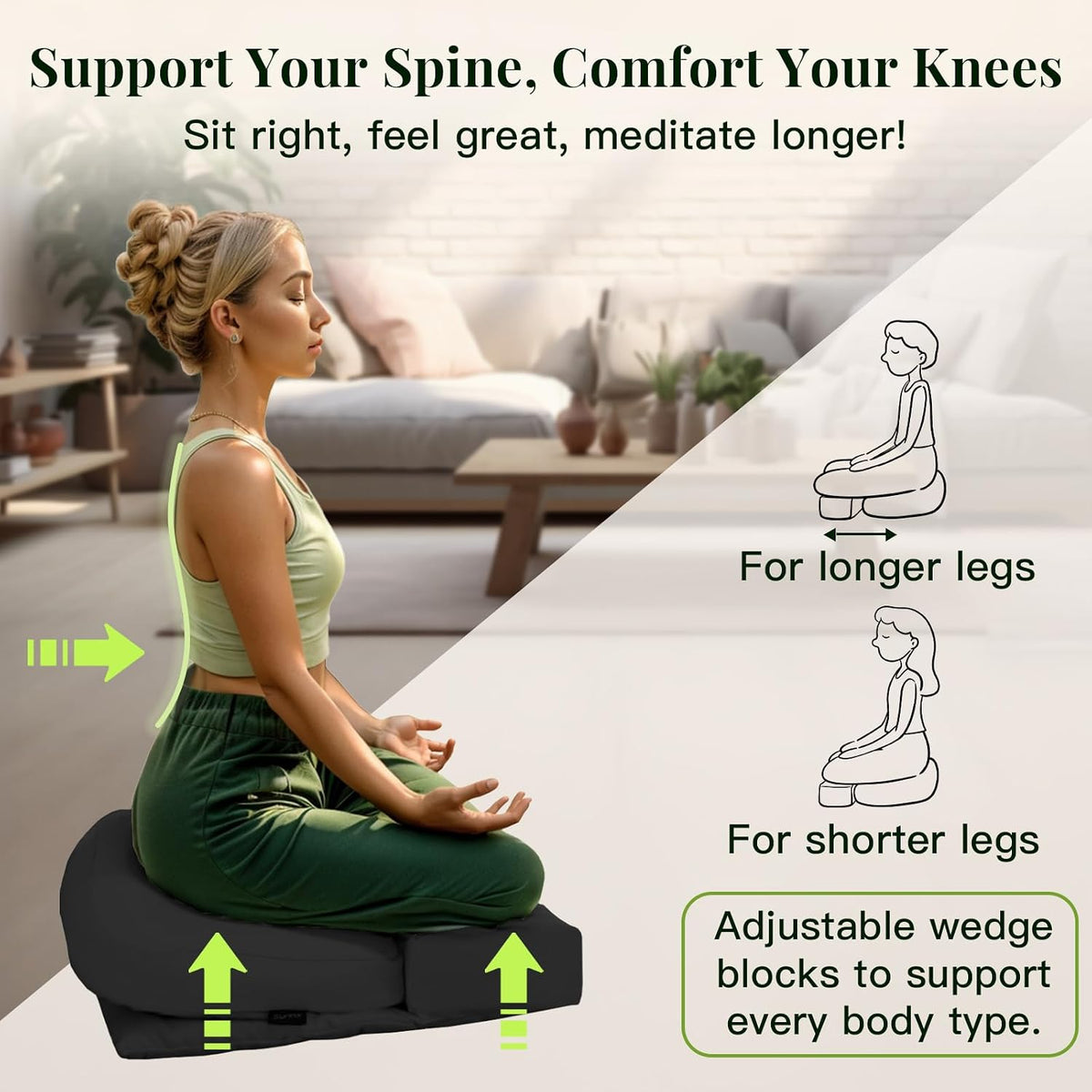 Meditation Cushion Set – Zafu Yoga Floor Pillow with Knee Support Pads, Buckwheat Hull Filling, Carry Bag & Zabuton-Style Base