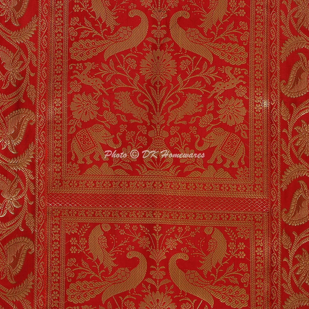 Indian Jacquard Brocade Silk Bolster Yoga Rectangle Pillow Cover Cylindrical Hotdog Red Tube Masand Home Decor Living Room Elephant Traditional Throw Cushion Cover 76x38 cm - 1 Pc