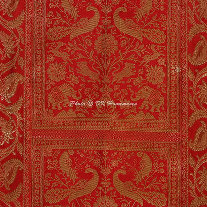 Indian Jacquard Brocade Silk Bolster Yoga Rectangle Pillow Cover Cylindrical Hotdog Red Tube Masand Home Decor Living Room Elephant Traditional Throw Cushion Cover 76x38 cm - 1 Pc