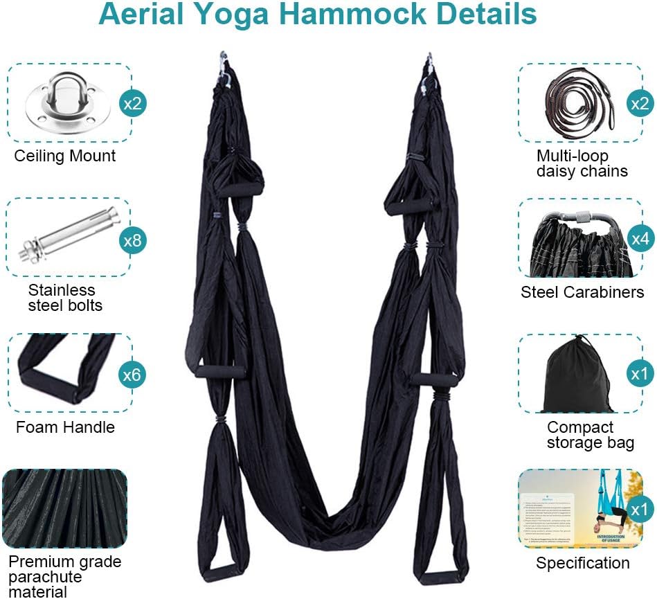 Aerial Trapeze Yoga Hammock Kit - Ultra Strong Antigravity Yoga Flying Sling Inversion Swing Tool Set