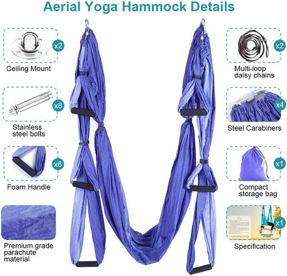 Aerial Trapeze Yoga Hammock Kit - Ultra Strong Antigravity Yoga Flying Sling Inversion Swing Tool Set