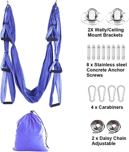 Aerial Trapeze Yoga Hammock Kit - Ultra Strong Antigravity Yoga Flying Sling Inversion Swing Tool Set