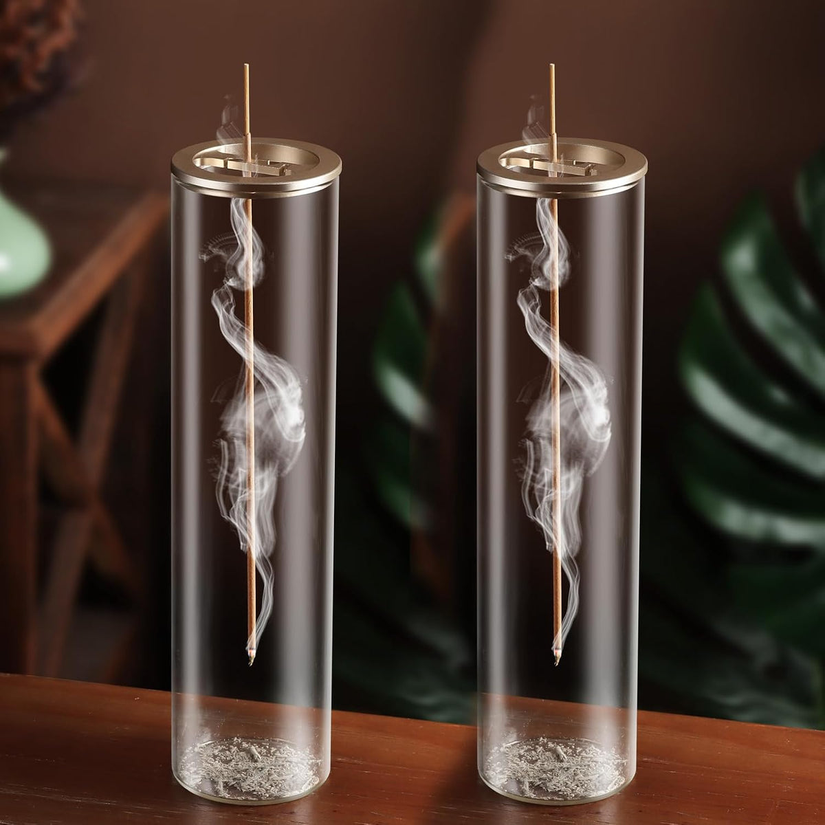 Incense Holder for Sticks [Anti-Ash Flying], Modern Insence-Stick Burner Holder with Removable Glass Ash Catcher, for Home Decor Yoga Meditation (Champagne Gold)