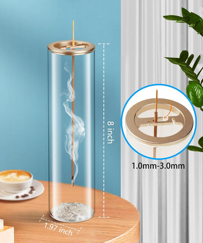 Incense Holder for Sticks [Anti-Ash Flying], Modern Insence-Stick Burner Holder with Removable Glass Ash Catcher, for Home Decor Yoga Meditation (Champagne Gold)