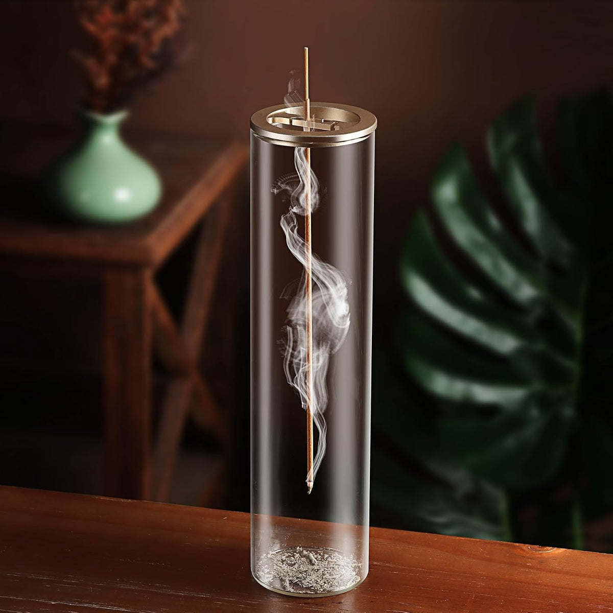 Incense Holder for Sticks [Anti-Ash Flying], Modern Insence-Stick Burner Holder with Removable Glass Ash Catcher, for Home Decor Yoga Meditation (Champagne Gold)