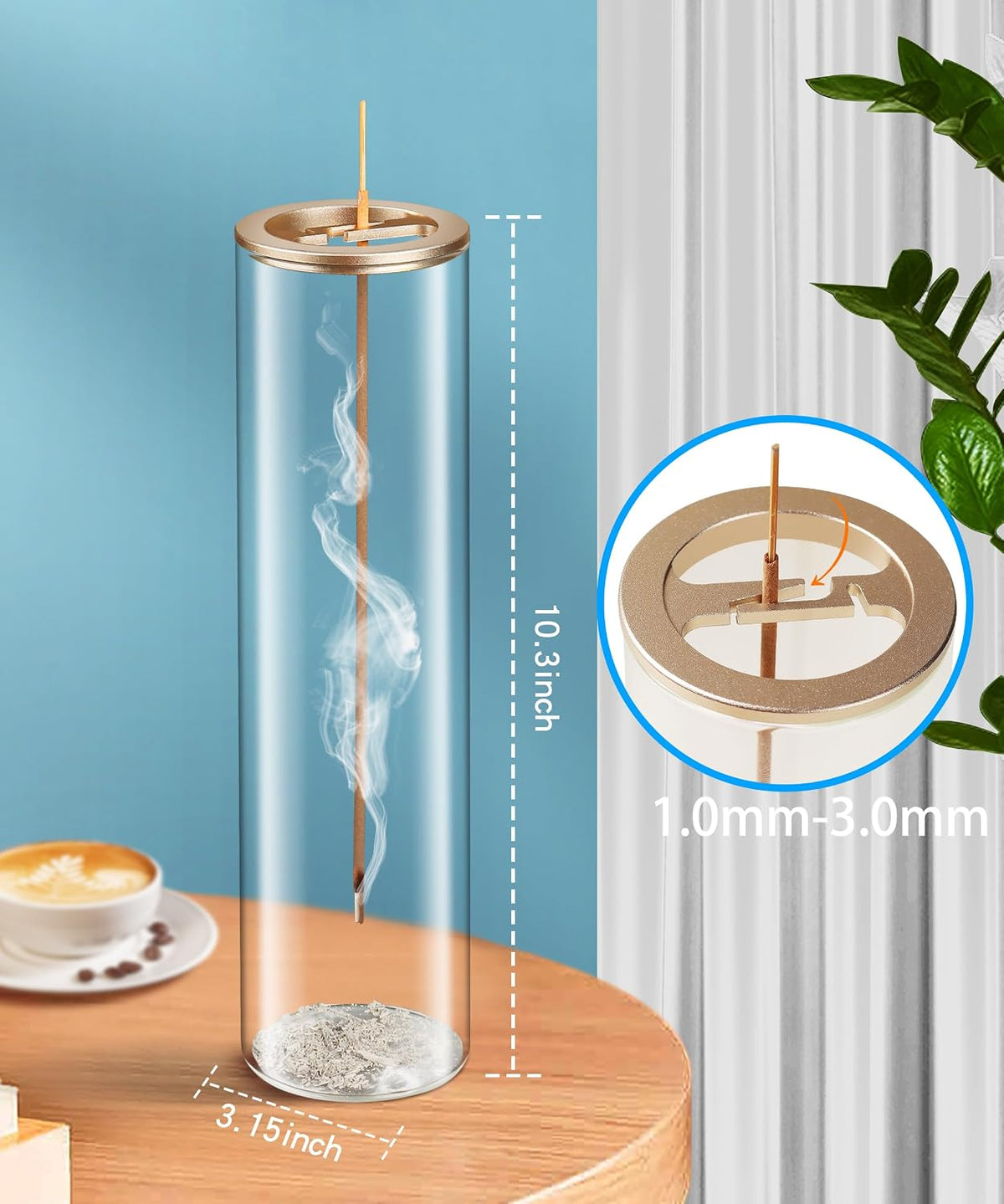 Incense Holder for Sticks [Anti-Ash Flying], Modern Insence-Stick Burner Holder with Removable Glass Ash Catcher, for Home Decor Yoga Meditation (Champagne Gold)