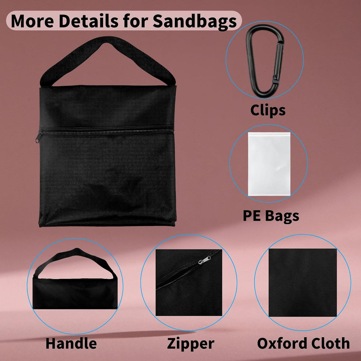 6 Pack Sandbags with 12 PE Bags, Sand Bag for Backdrop Stand