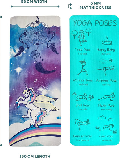 Childrens Yoga Mat,Eco-Friendly Printed Yoga, Exercise and Fitness Mat for Kids,Features 8 Yoga Poses on the Reverse,Non-Slip, Extra Grip and Multi-Purpose Mat