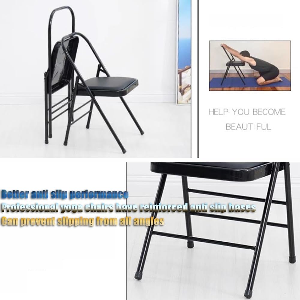 Folding Yoga Auxiliary Chair, Iyengar Beginner Yoga Chair, Foldable Balance Handstand Training Tool for Back Pain Relieving(Orange)