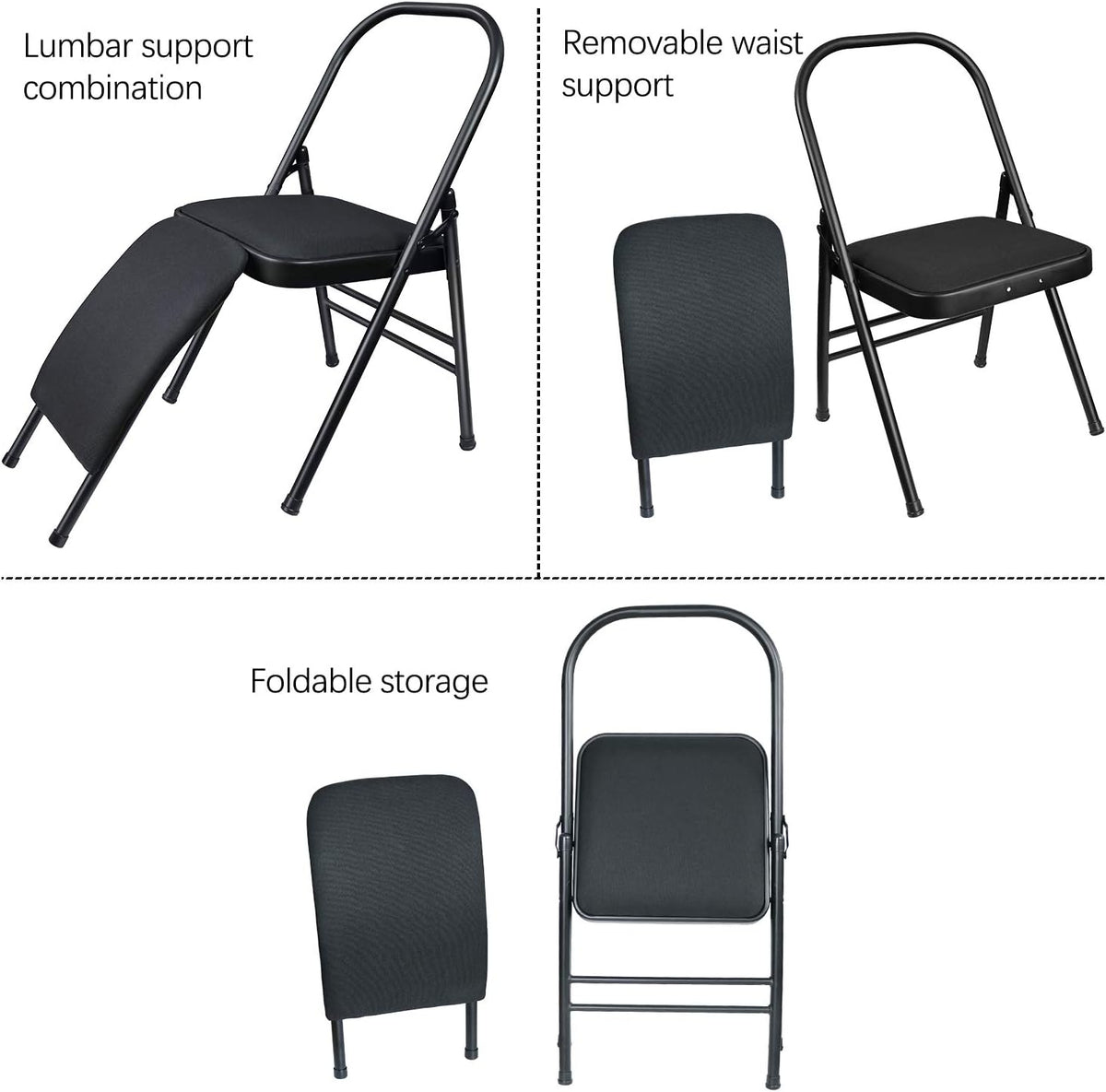 INNOLIFE Yoga Auxiliary Chair with Lumbar Back Support Foldable Balance Training with Purple Yoga Resistance Band