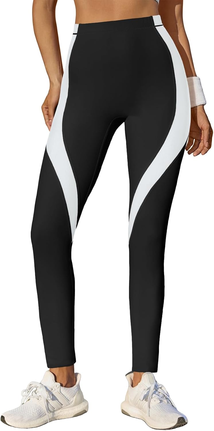 Womens High Waisted Leggings Color Block Yoga Pants Workout Running Stretchy No See Through Leggings