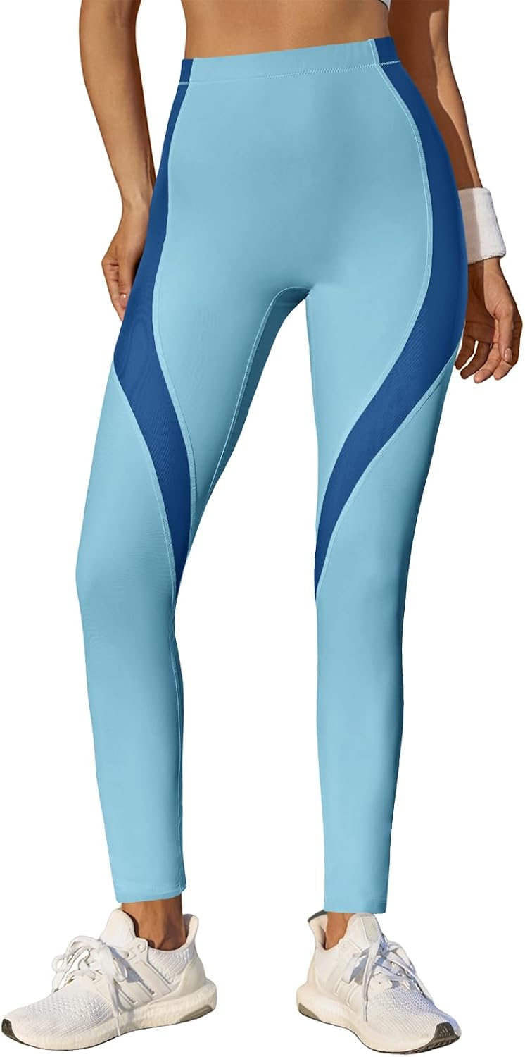 Womens High Waisted Leggings Color Block Yoga Pants Workout Running Stretchy No See Through Leggings