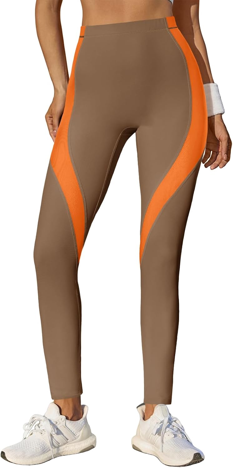 Womens High Waisted Leggings Color Block Yoga Pants Workout Running Stretchy No See Through Leggings