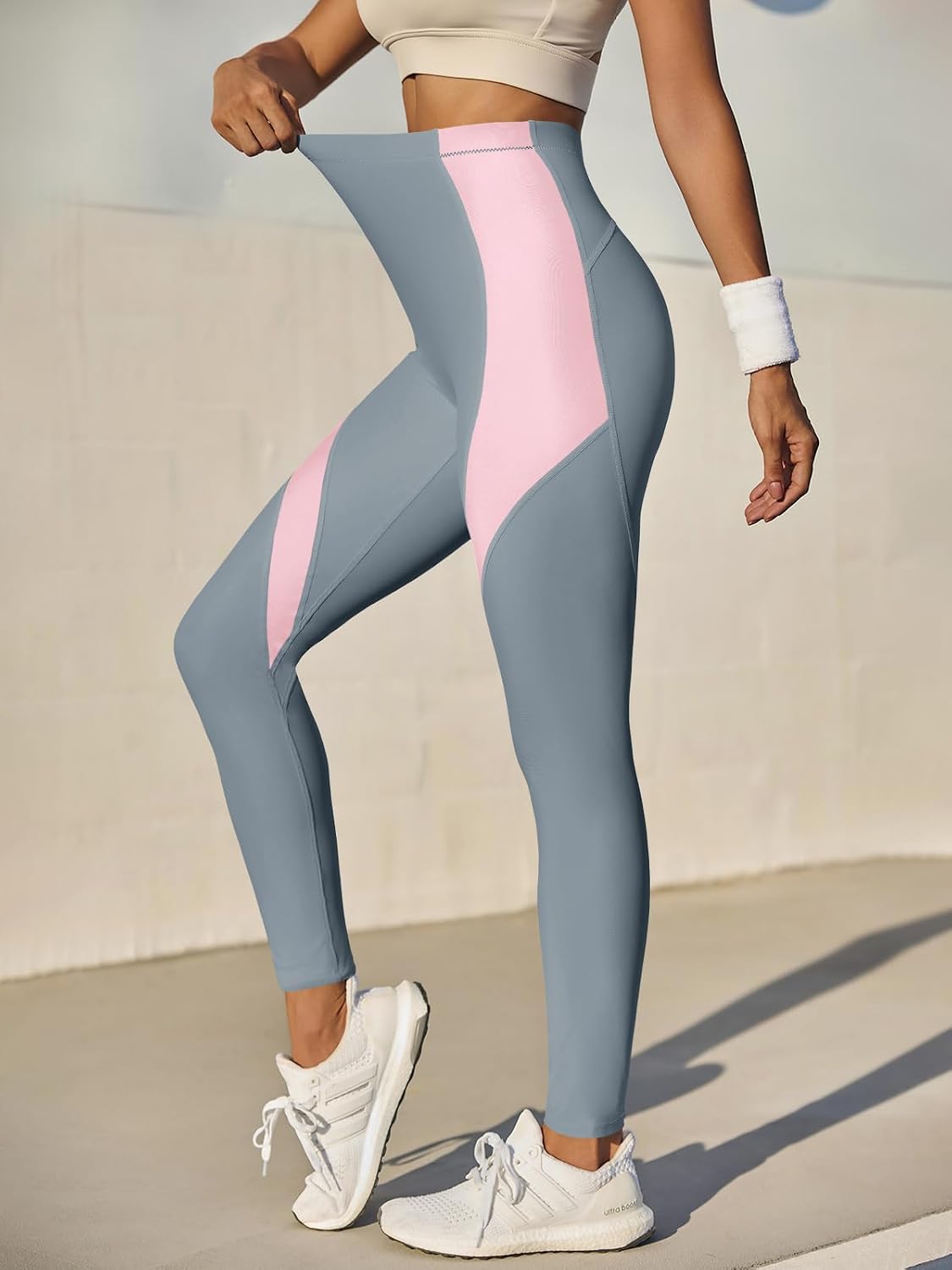 Womens High Waisted Leggings Color Block Yoga Pants Workout Running Stretchy No See Through Leggings