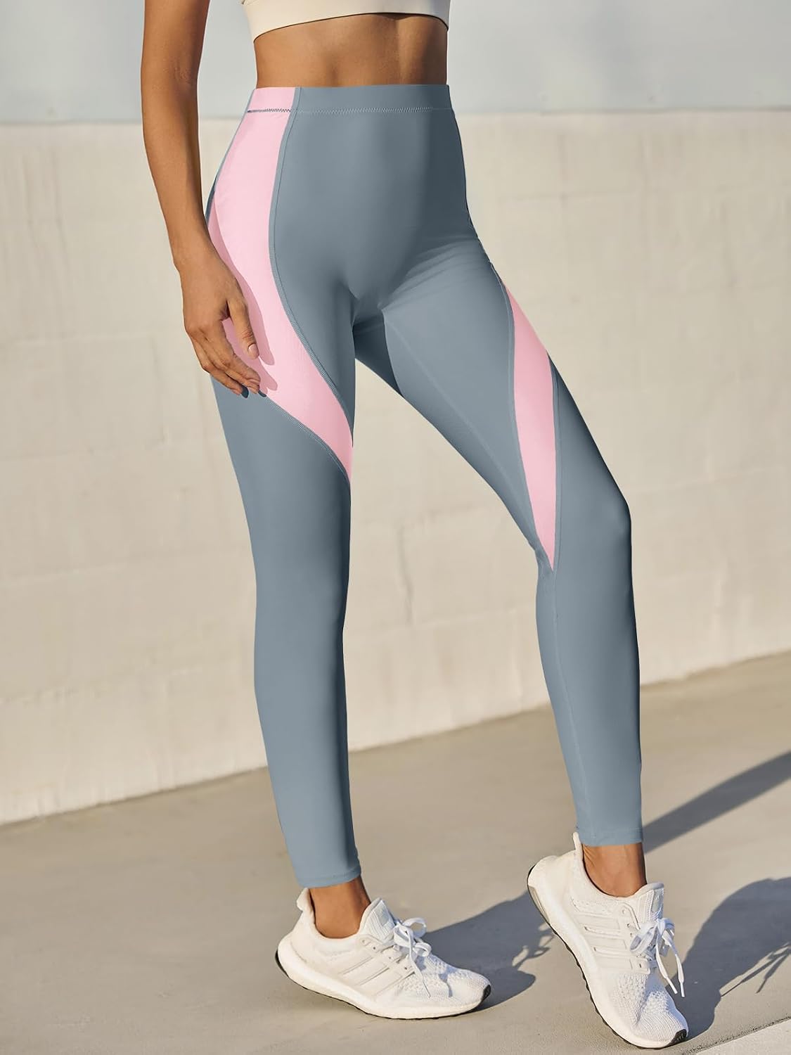 Womens High Waisted Leggings Color Block Yoga Pants Workout Running Stretchy No See Through Leggings