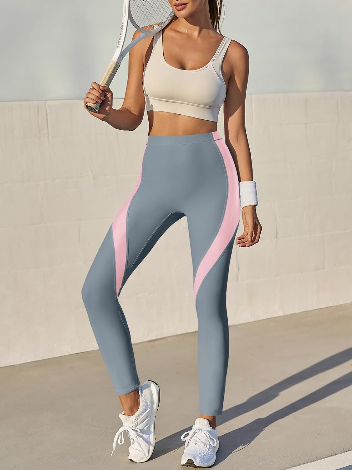 Womens High Waisted Leggings Color Block Yoga Pants Workout Running Stretchy No See Through Leggings