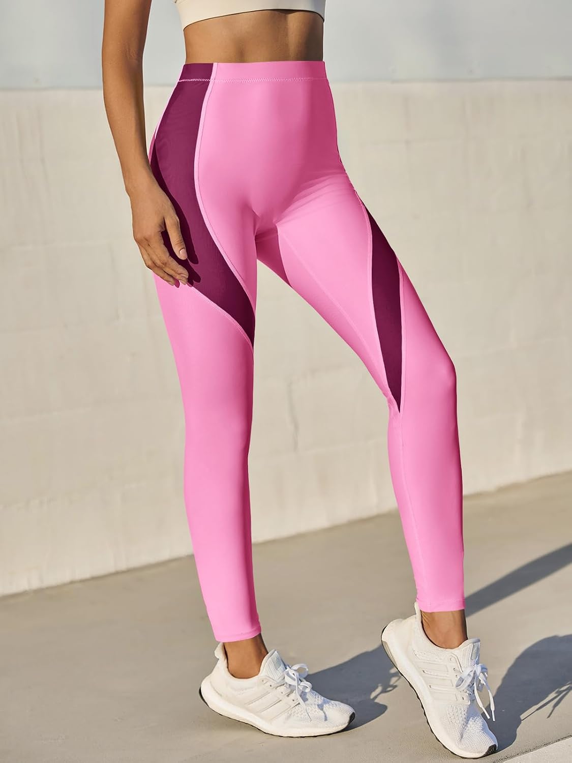 Womens High Waisted Leggings Color Block Yoga Pants Workout Running Stretchy No See Through Leggings