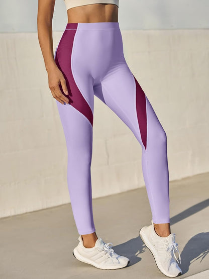 Womens High Waisted Leggings Color Block Yoga Pants Workout Running Stretchy No See Through Leggings