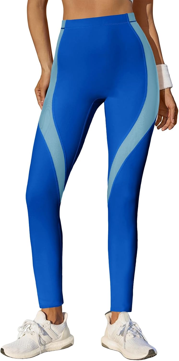 Womens High Waisted Leggings Color Block Yoga Pants Workout Running Stretchy No See Through Leggings