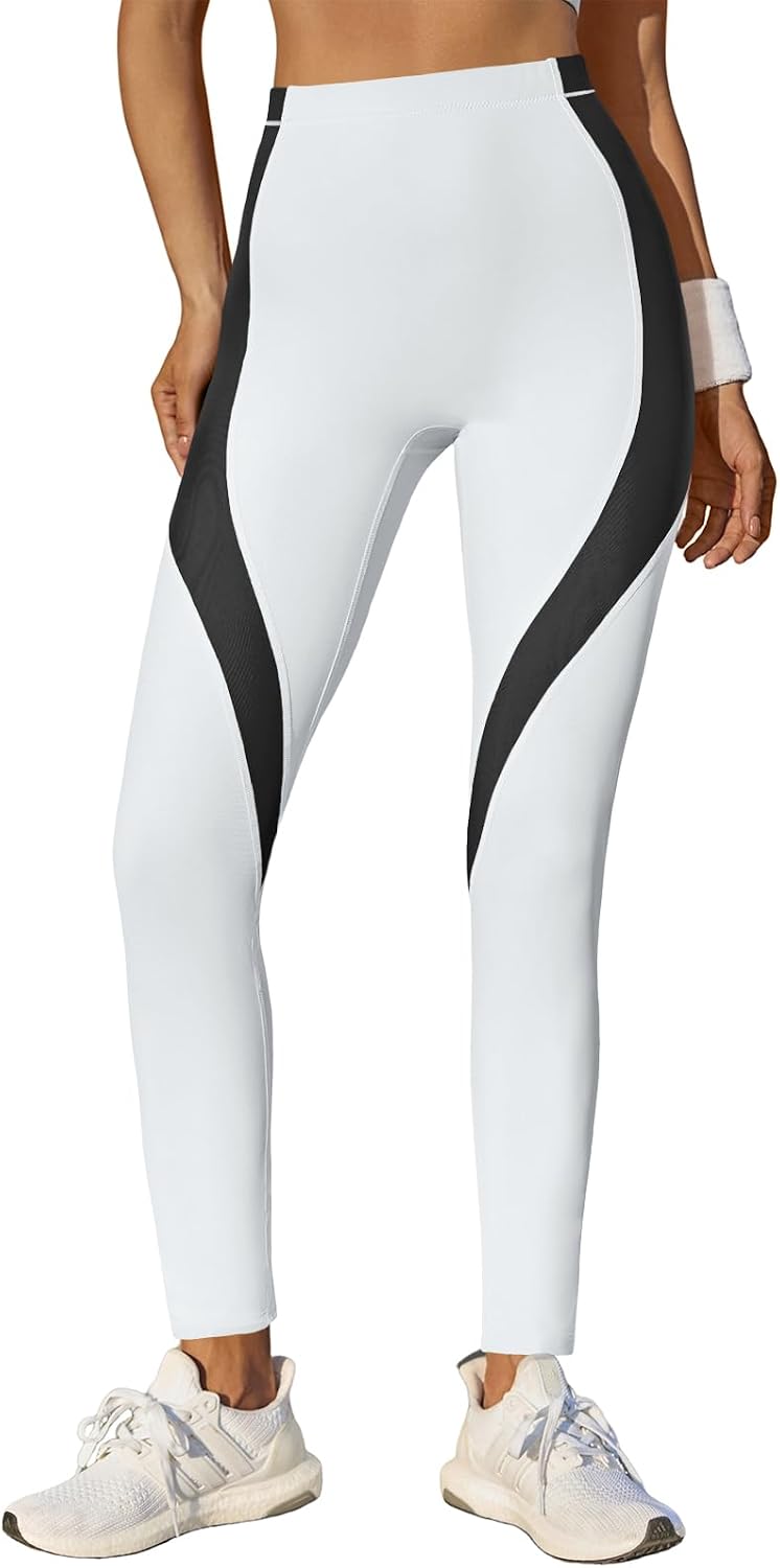 Womens High Waisted Leggings Color Block Yoga Pants Workout Running Stretchy No See Through Leggings