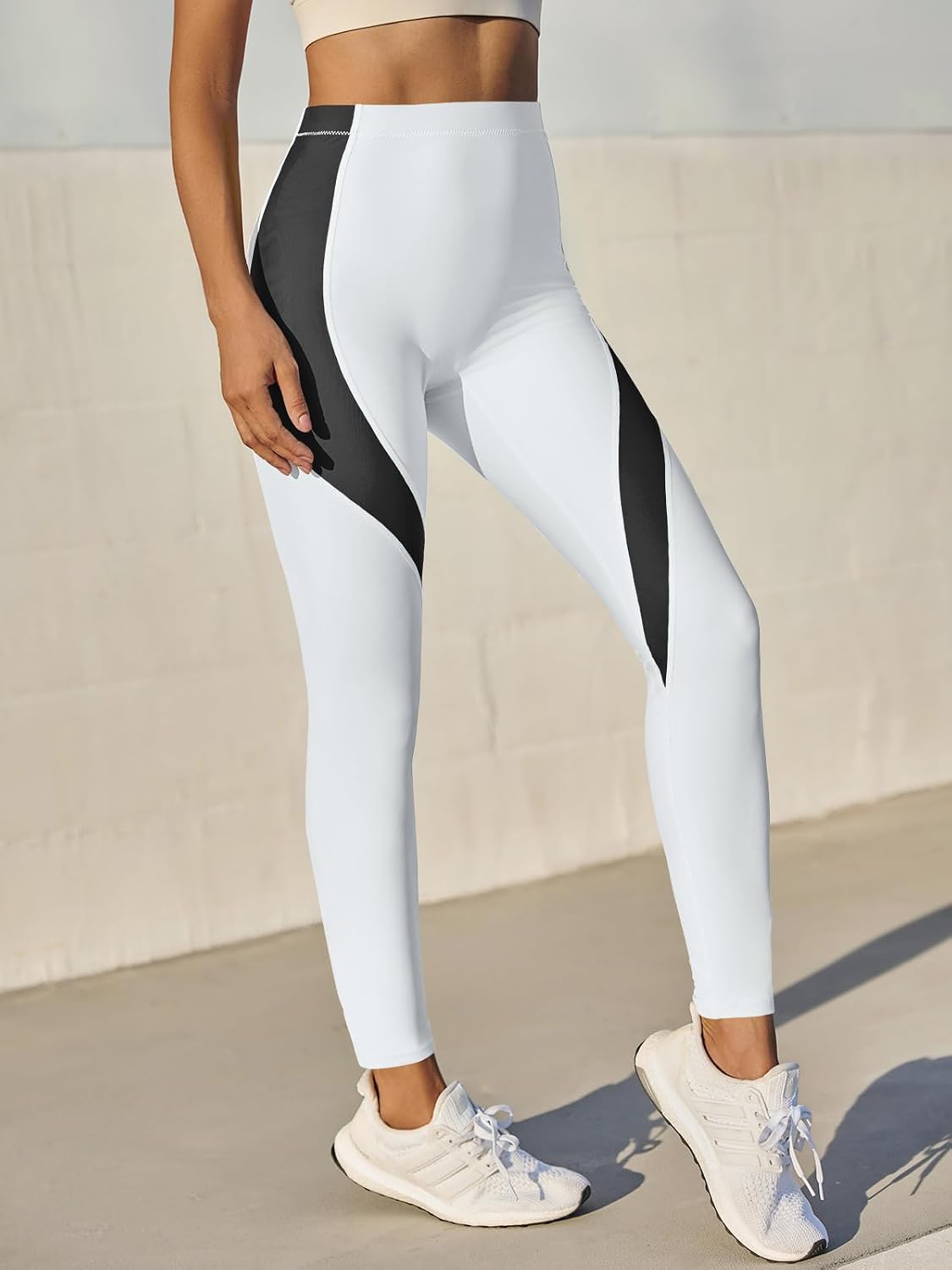 Womens High Waisted Leggings Color Block Yoga Pants Workout Running Stretchy No See Through Leggings