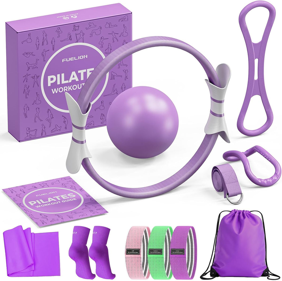 Pilates Ring Set for Women, Home Workout Pilates Equipment with Resistance Bands, 14'' Magic Circle, Mini Ball, Pilates Starter Kit for Strength, Toning and Flexibility