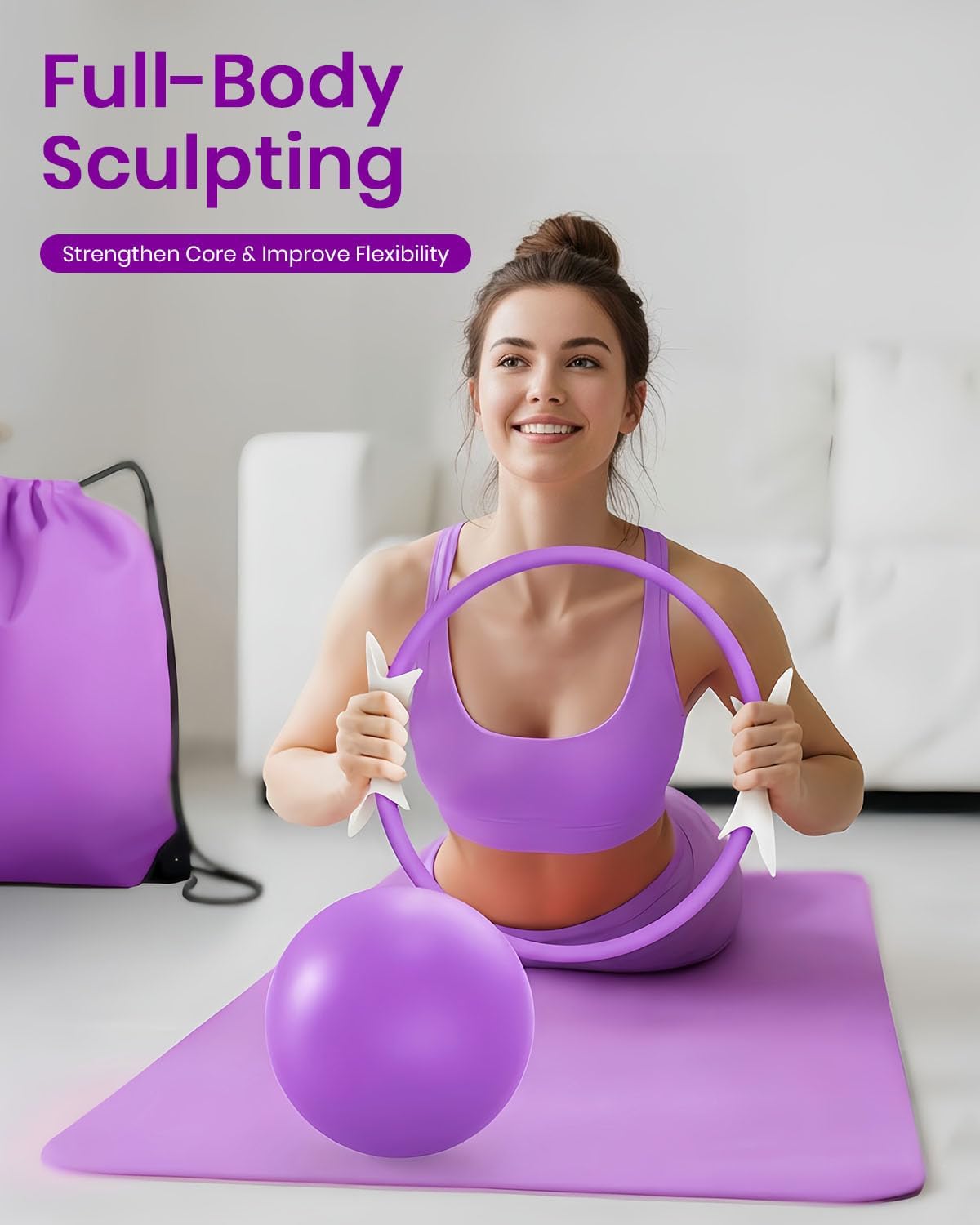 Pilates Ring Set for Women, Home Workout Pilates Equipment with Resistance Bands, 14'' Magic Circle, Mini Ball, Pilates Starter Kit for Strength, Toning and Flexibility