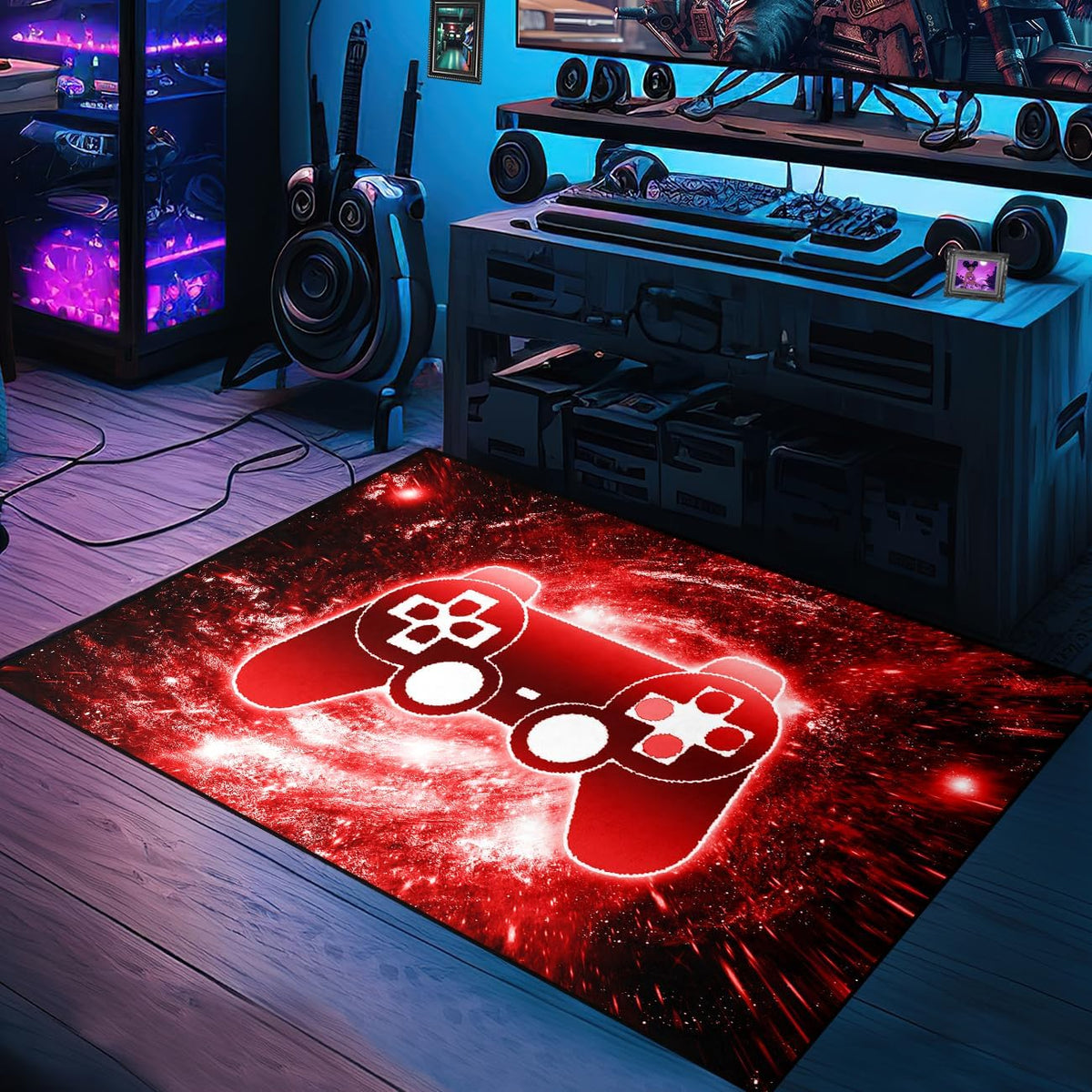 Video Game Rug - Gaming Themed Rug Gamepad Controller Area Rugs for Bedroom Gaming Carpet for Boys Game Carpet for Playrooms Bedroom Doormat Yoga Mats