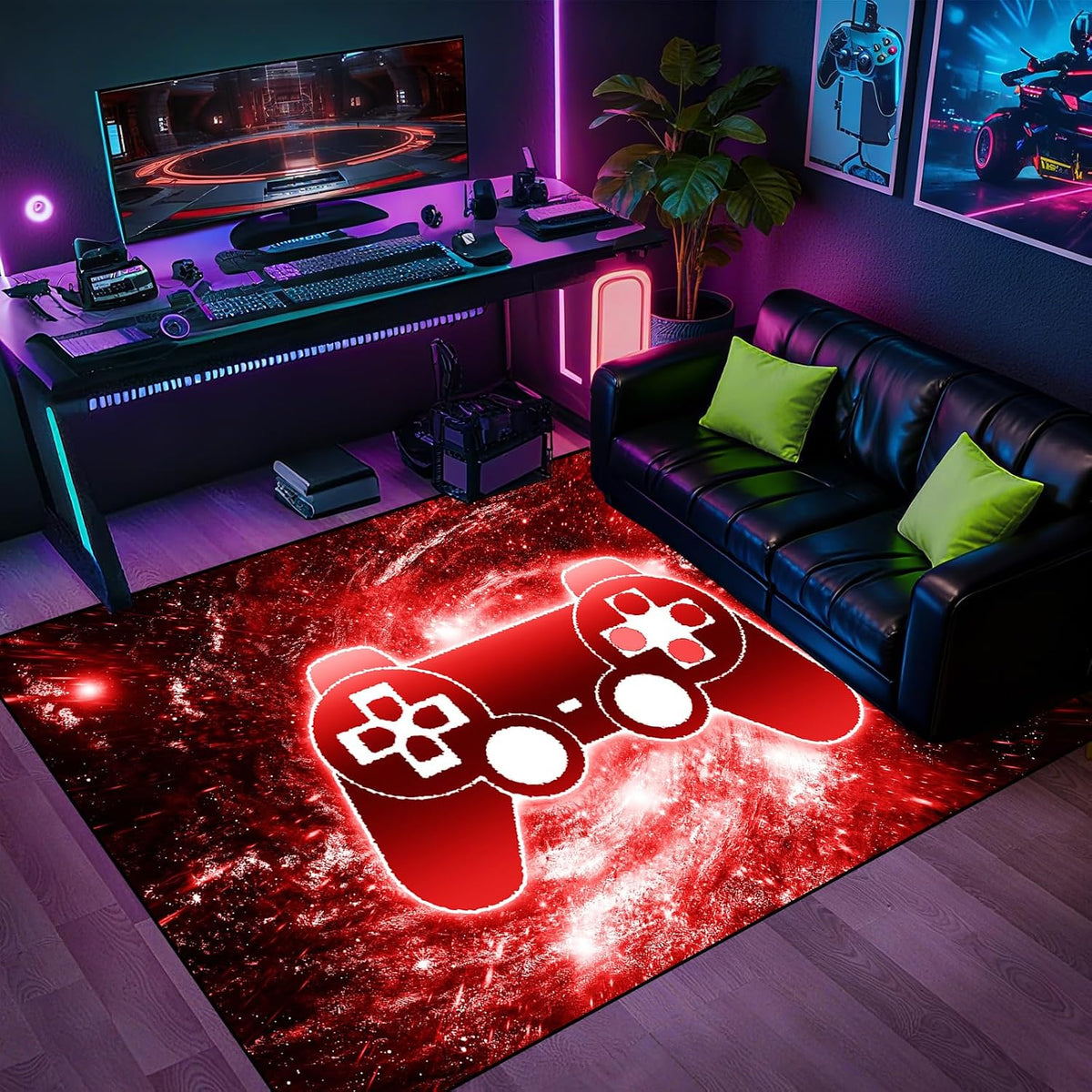 Video Game Rug - Gaming Themed Rug Gamepad Controller Area Rugs for Bedroom Gaming Carpet for Boys Game Carpet for Playrooms Bedroom Doormat Yoga Mats