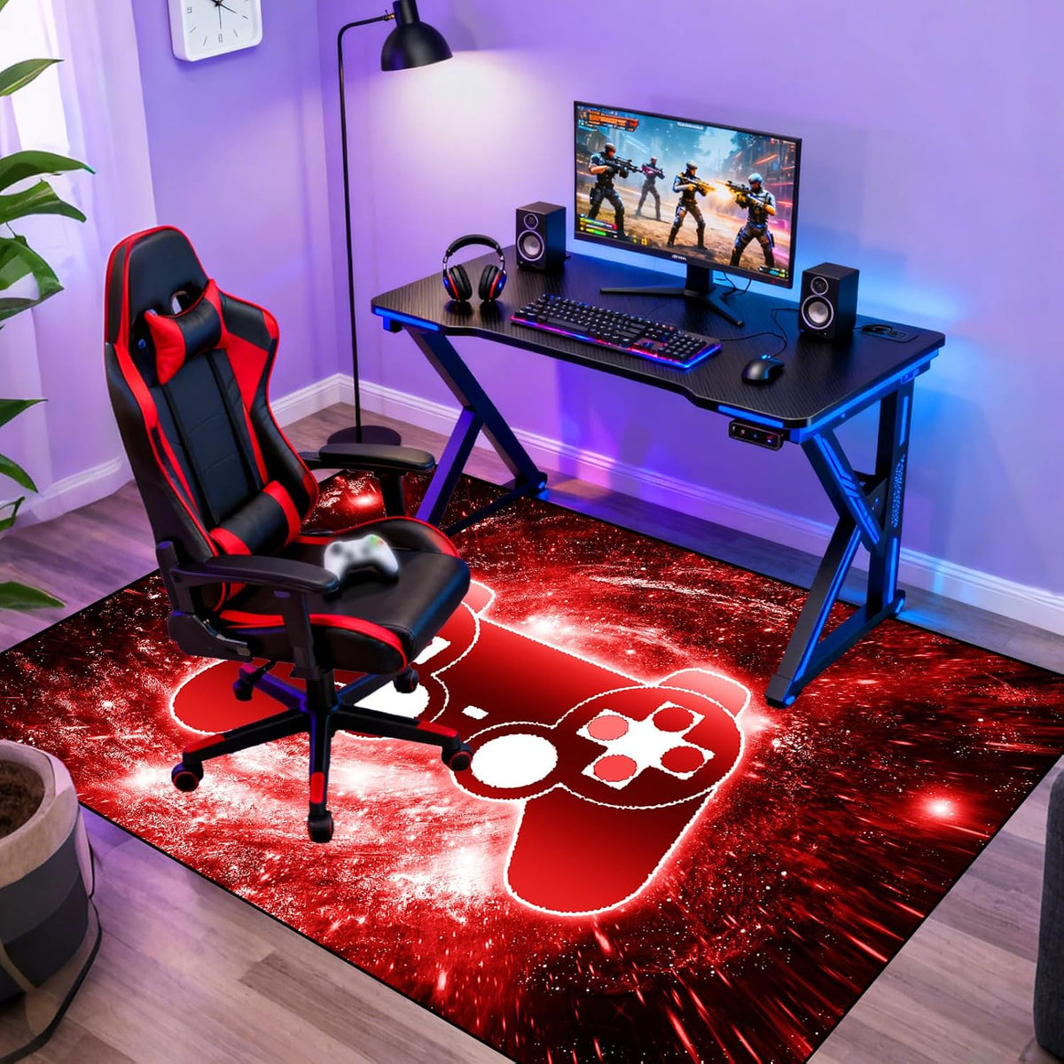 Video Game Rug - Gaming Themed Rug Gamepad Controller Area Rugs for Bedroom Gaming Carpet for Boys Game Carpet for Playrooms Bedroom Doormat Yoga Mats