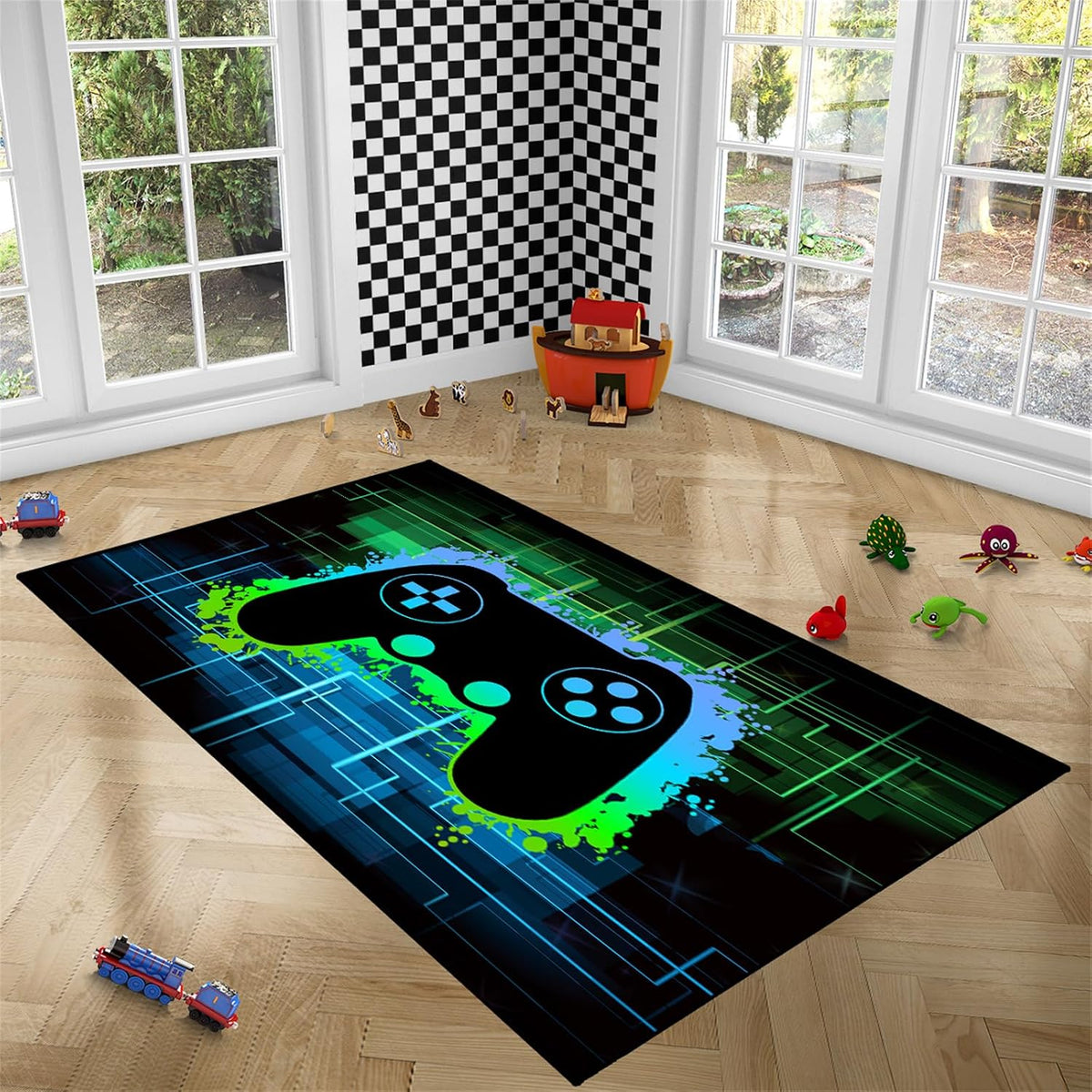 Video Game Rug - Gaming Themed Rug Gamepad Controller Area Rugs for Bedroom Gaming Carpet for Boys Game Carpet for Playrooms Bedroom Doormat Yoga Mats