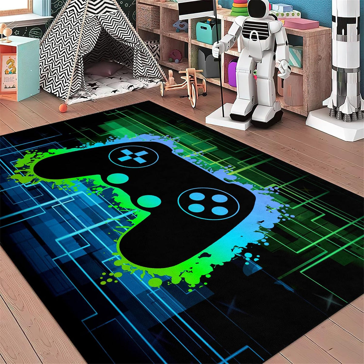 Video Game Rug - Gaming Themed Rug Gamepad Controller Area Rugs for Bedroom Gaming Carpet for Boys Game Carpet for Playrooms Bedroom Doormat Yoga Mats
