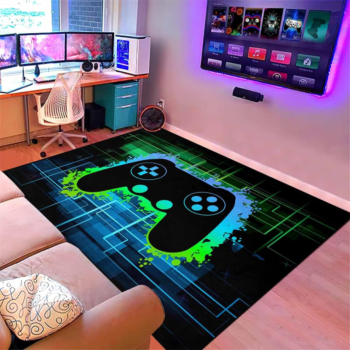 Video Game Rug - Gaming Themed Rug Gamepad Controller Area Rugs for Bedroom Gaming Carpet for Boys Game Carpet for Playrooms Bedroom Doormat Yoga Mats