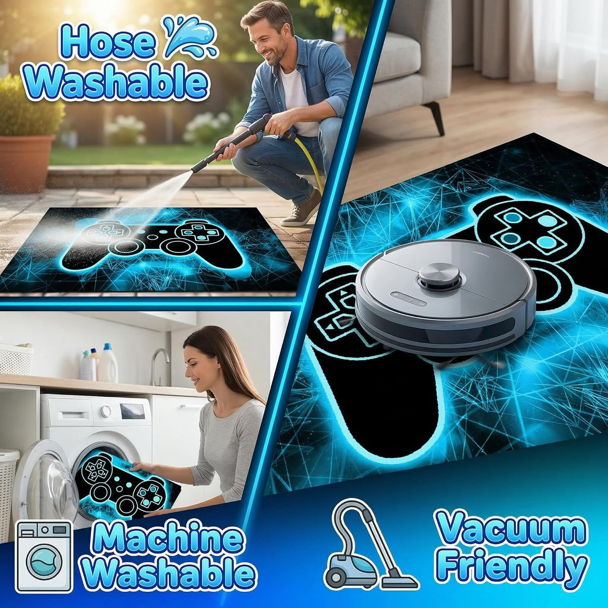 Video Game Rug - Gaming Themed Rug Gamepad Controller Area Rugs for Bedroom Gaming Carpet for Boys Game Carpet for Playrooms Bedroom Doormat Yoga Mats