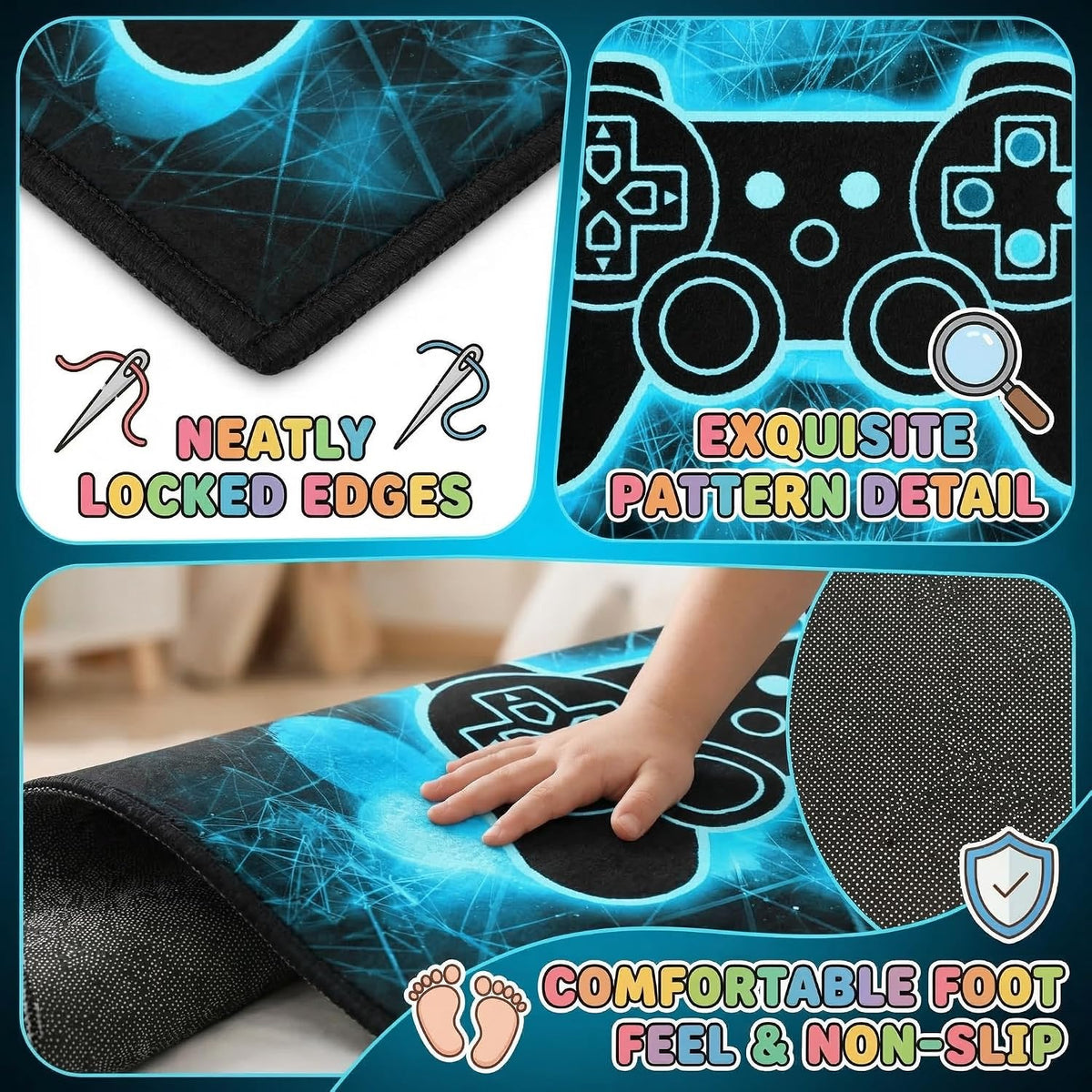 Video Game Rug - Gaming Themed Rug Gamepad Controller Area Rugs for Bedroom Gaming Carpet for Boys Game Carpet for Playrooms Bedroom Doormat Yoga Mats