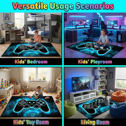 Video Game Rug - Gaming Themed Rug Gamepad Controller Area Rugs for Bedroom Gaming Carpet for Boys Game Carpet for Playrooms Bedroom Doormat Yoga Mats