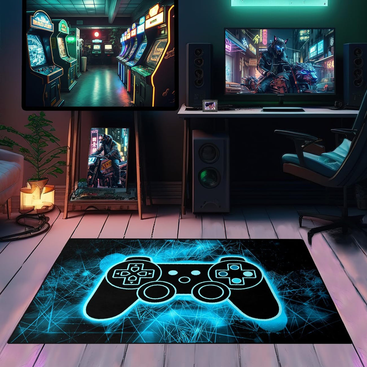 Video Game Rug - Gaming Themed Rug Gamepad Controller Area Rugs for Bedroom Gaming Carpet for Boys Game Carpet for Playrooms Bedroom Doormat Yoga Mats