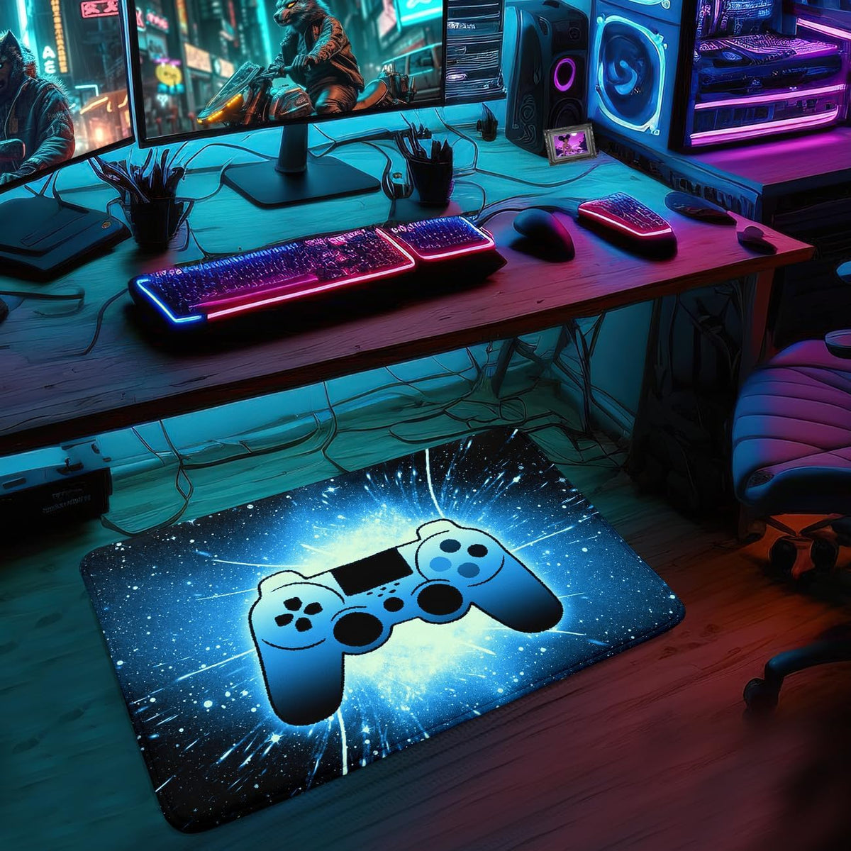 Video Game Rug - Gaming Themed Rug Gamepad Controller Area Rugs for Bedroom Gaming Carpet for Boys Game Carpet for Playrooms Bedroom Doormat Yoga Mats