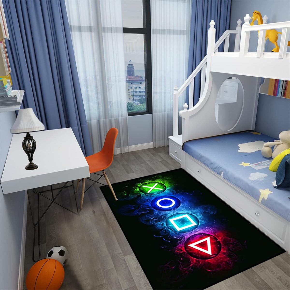 Video Game Rug - Gaming Themed Rug Gamepad Controller Area Rugs for Bedroom Gaming Carpet for Boys Game Carpet for Playrooms Bedroom Doormat Yoga Mats