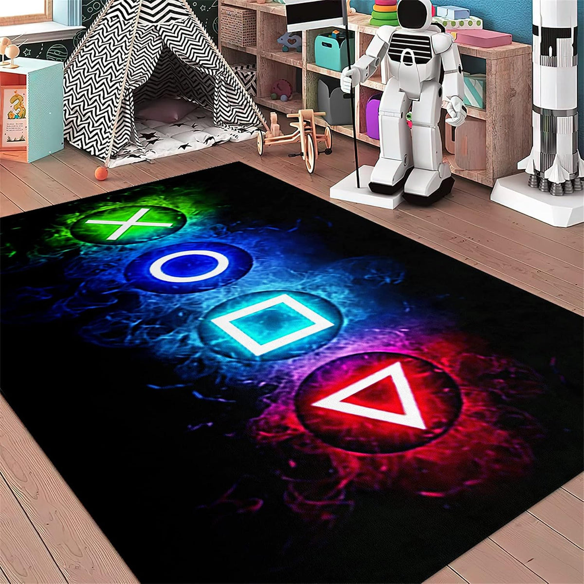 Video Game Rug - Gaming Themed Rug Gamepad Controller Area Rugs for Bedroom Gaming Carpet for Boys Game Carpet for Playrooms Bedroom Doormat Yoga Mats