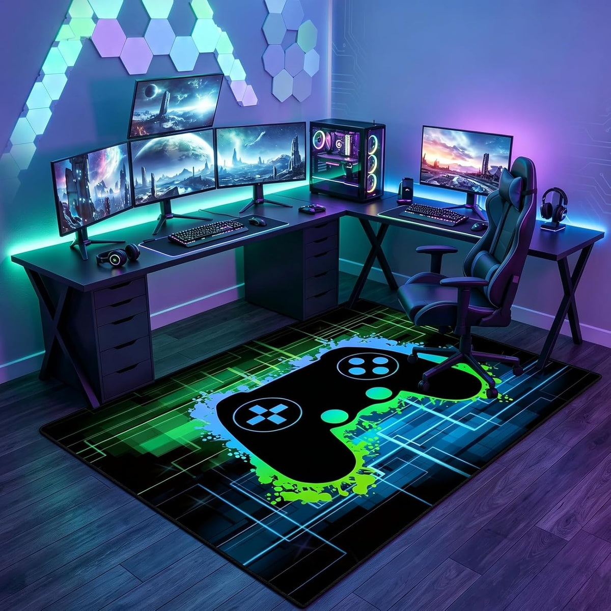 Video Game Rug - Gaming Themed Rug Gamepad Controller Area Rugs for Bedroom Gaming Carpet for Boys Game Carpet for Playrooms Bedroom Doormat Yoga Mats