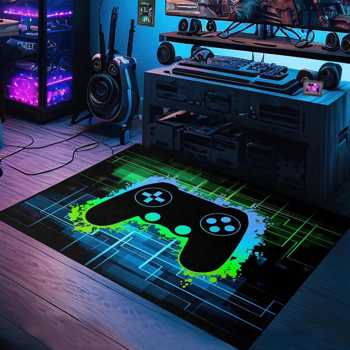 Video Game Rug - Gaming Themed Rug Gamepad Controller Area Rugs for Bedroom Gaming Carpet for Boys Game Carpet for Playrooms Bedroom Doormat Yoga Mats